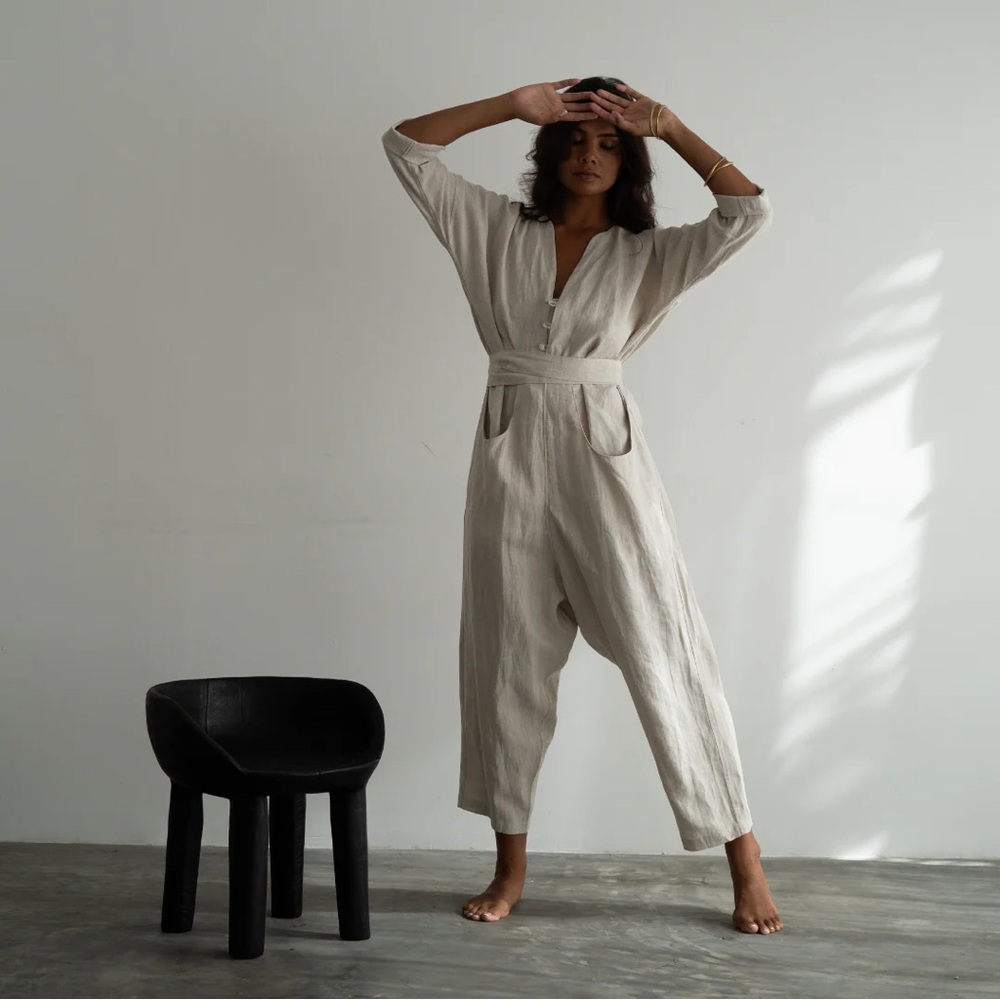 Avy & Co. Iris Natural Linen Jumpsuit NWT
